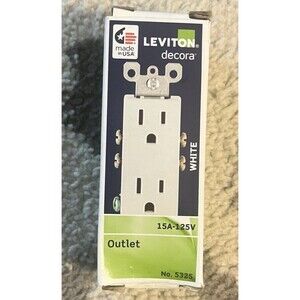 2 Pk Leviton Outlet 05325-0WS 15A 125V 2-Pole 3-Wire Duplex White 4.2 Hx1.31W in